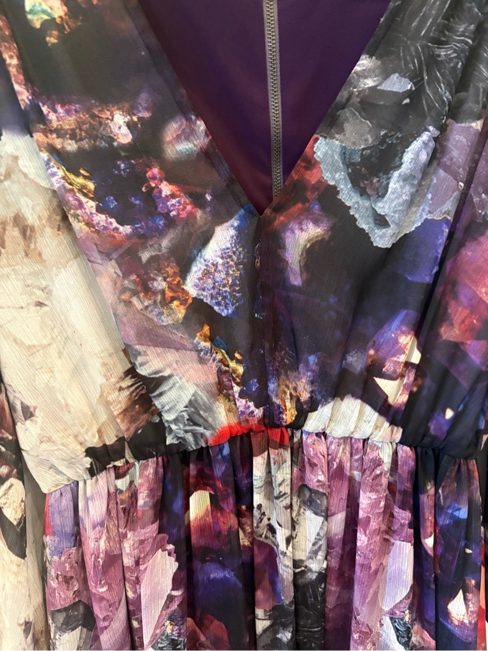 Alice + Olivia Purple Abstract Floral Chiffon Mini Dress Long Sleeve Boho Party - Picture 2 of 6